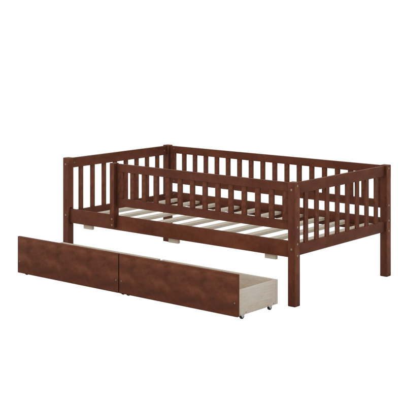 Lit de jour en bois avec deux tiroirs, Lit simple, Noyer