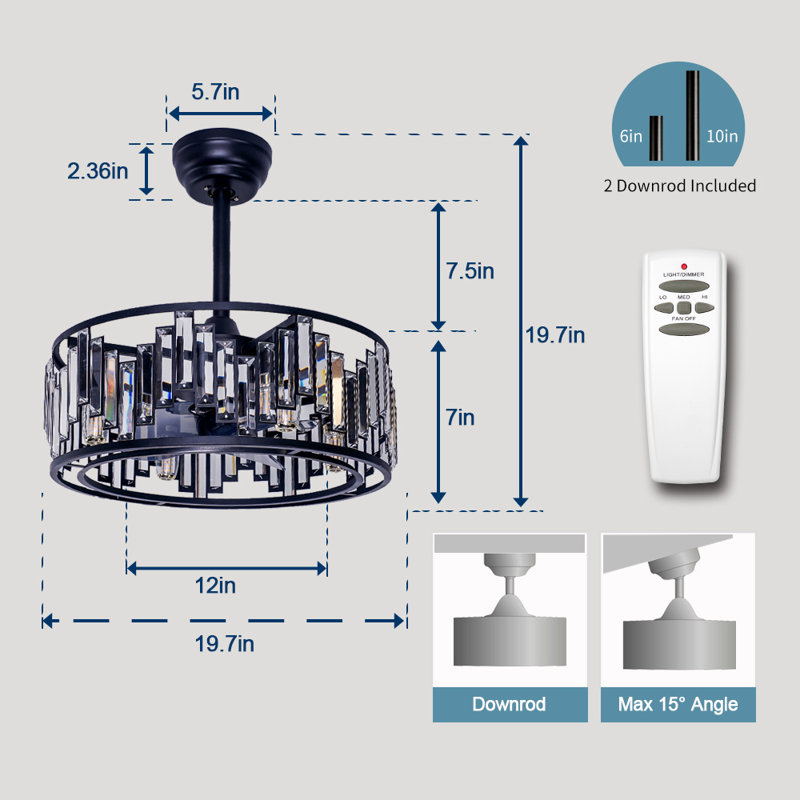 19.7" Tyji 3 - Blade Ceiling Fan, Matte Black