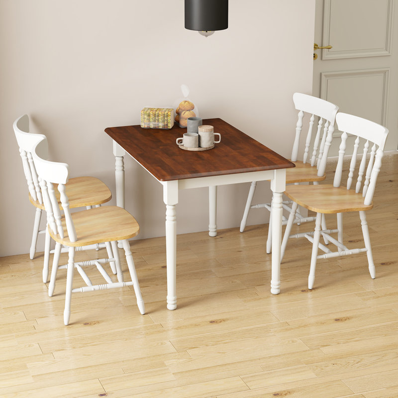 Dining Table Set Mid Century Modern Small Saving Space Dining Table Set, Walnut/White, White/Natural