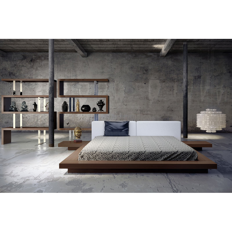 Upholstered Bed, Queen, Walnut/Pearl Gray Fabric