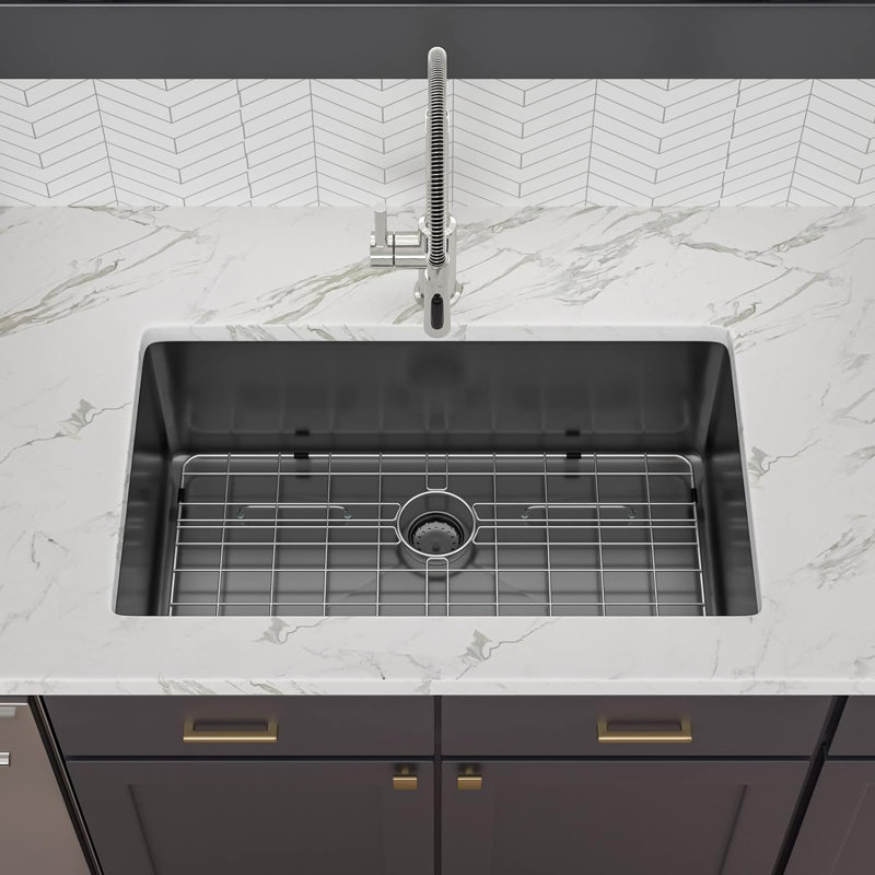 KDK HOME 32" Drop-in/Undermount Kitchen Sink Black Single Bowl Stainless Steel 18Guage Kitchen Sink