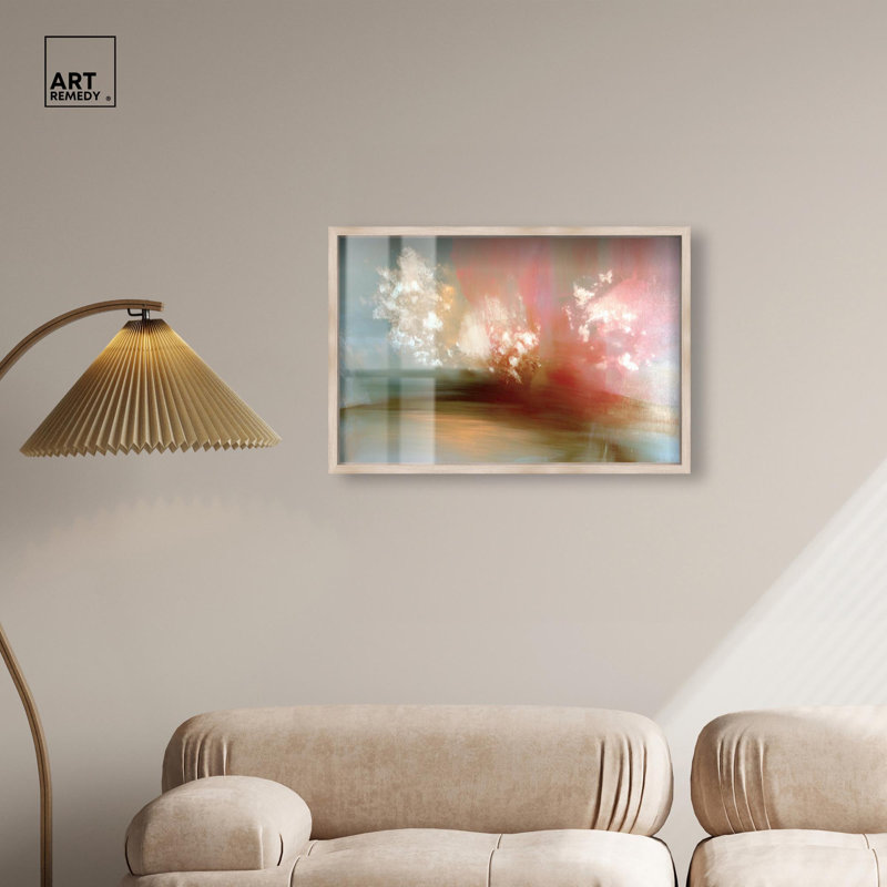 «Crimson Haze I Shadowbox Print Modern Boho» par Art Remedy, cadre blond, 30 x 20, H 21 po x l 31 po, Cadre blond