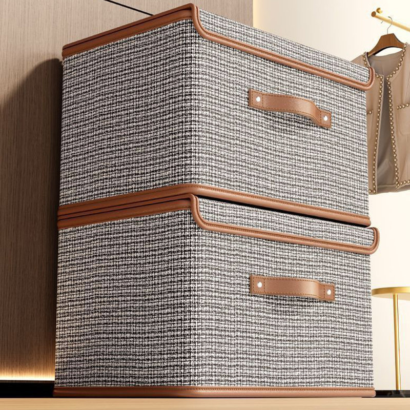 2 PCS Storage Bins with Lids, Collapsible Closet Organizer Container, Fabric Organizer Box with Handles, Decorative Storage Boxes with Lids for Organizing Clothes, Books, File,