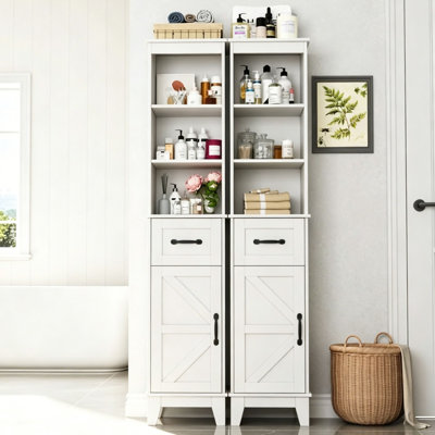 Dornisha 63'' H X 13'' W Freestanding Tall Bathroom Cabinet With Drawers，Solid Wood slim bathroom storage cabinet 3 Shelves & 2 Drawer(Set of 2）