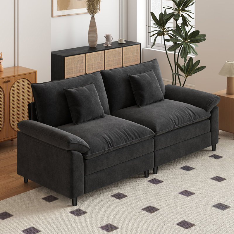 83.9-Inch Modular Sectional In Chenille Fabric, Black