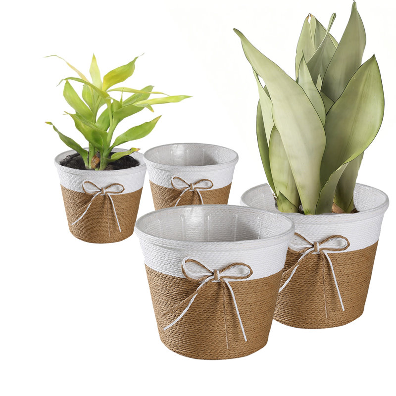 4PCS Paper Rope Flower Planter Decorative Flower Basket , Flower Pots Cover, Plant Containers,, 3.9" H x 5.5" W x 5.5" D