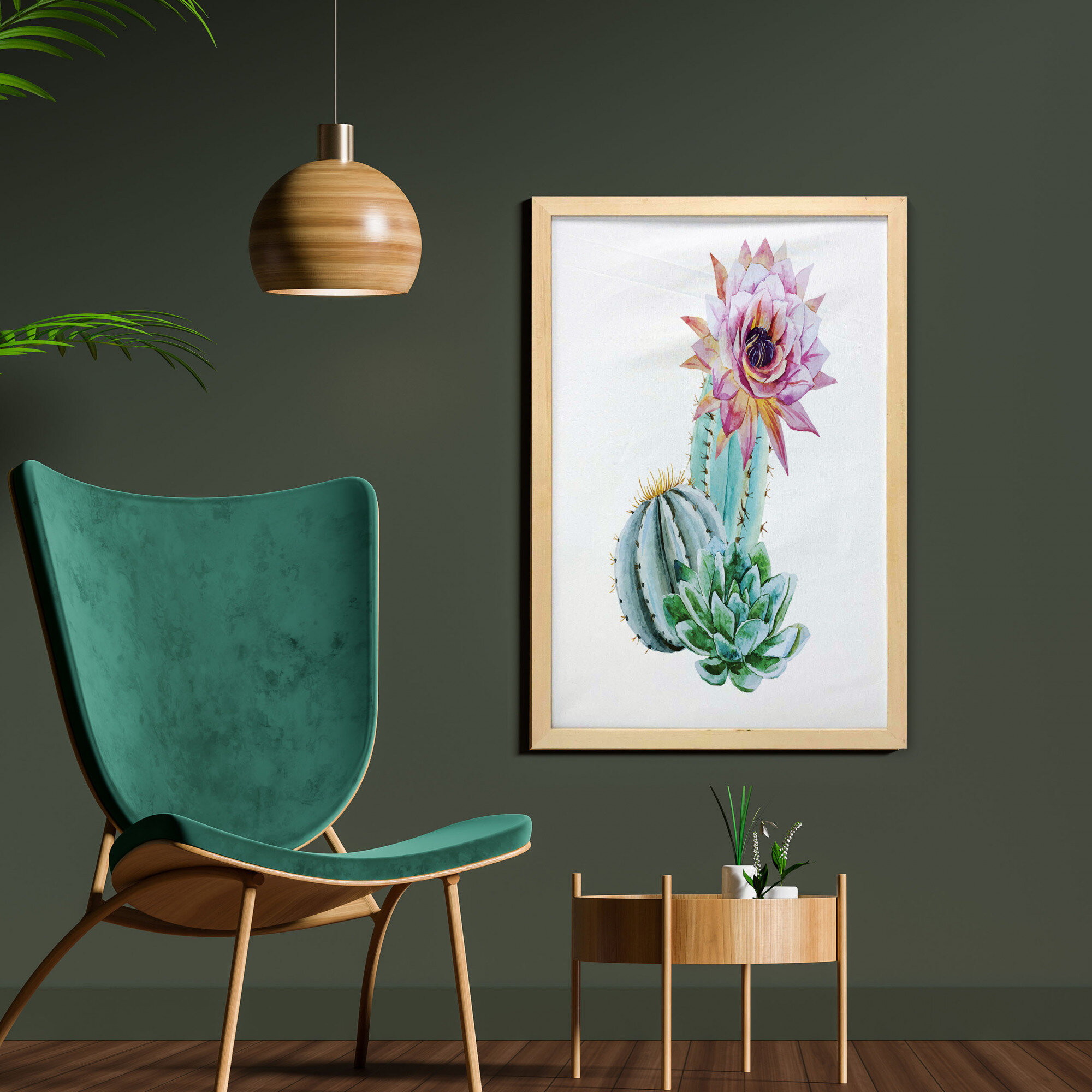 Bless international Cactus Spikes Flower In Hot Mexican Desert Sand  Botanical Natural Framed On Fabric Print