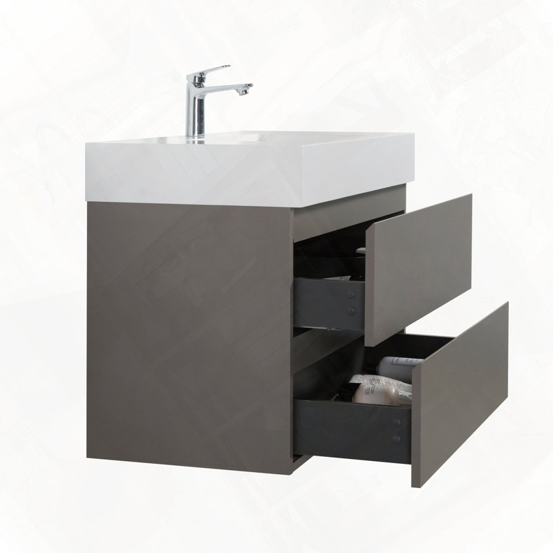 Grand meuble-lavabo flottant mural avec évier pré-assemblé, Gris, 36"