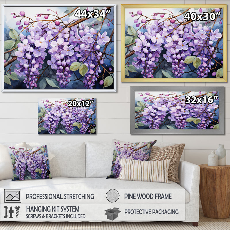 «Purple Morning Glory Graceful V», reproduction sur toile, Cadre doré simple, H 12 po x l 20 po x P 1 po