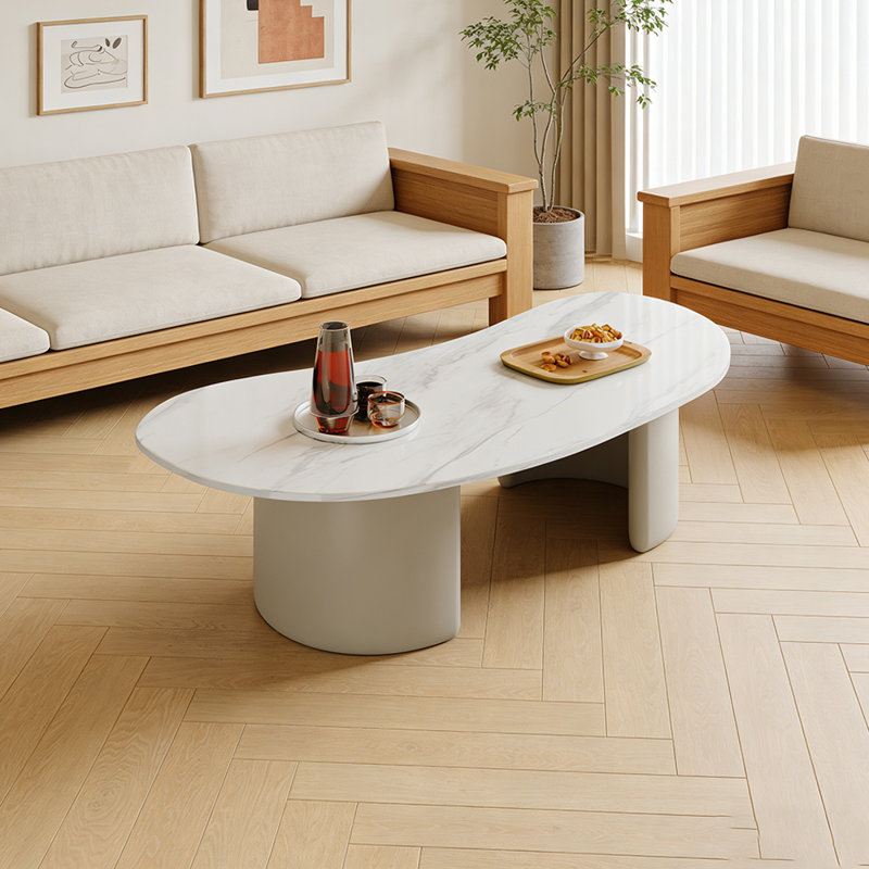 Modern Minimalism Creativity Slate Coffee Table, 15.74" H x 55.11" L x 27.55" W, White/Light Gray, White