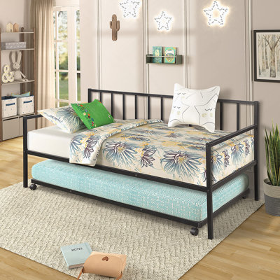[Not allowed to sell to Walmart]Twin Daybed with Trundle Multifunctional Metal Lounge Daybed Frame
