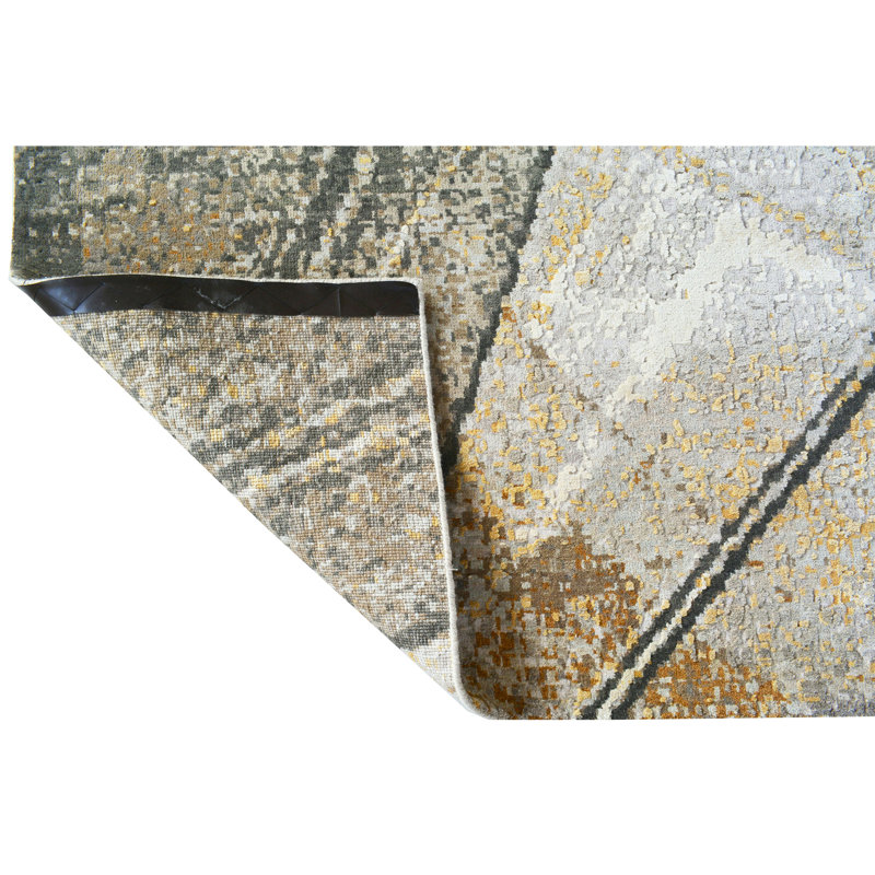 Hand Knotted Abstract Area Rug in Charcoal/Gold/Ivory, Rectangle 12' x 15'