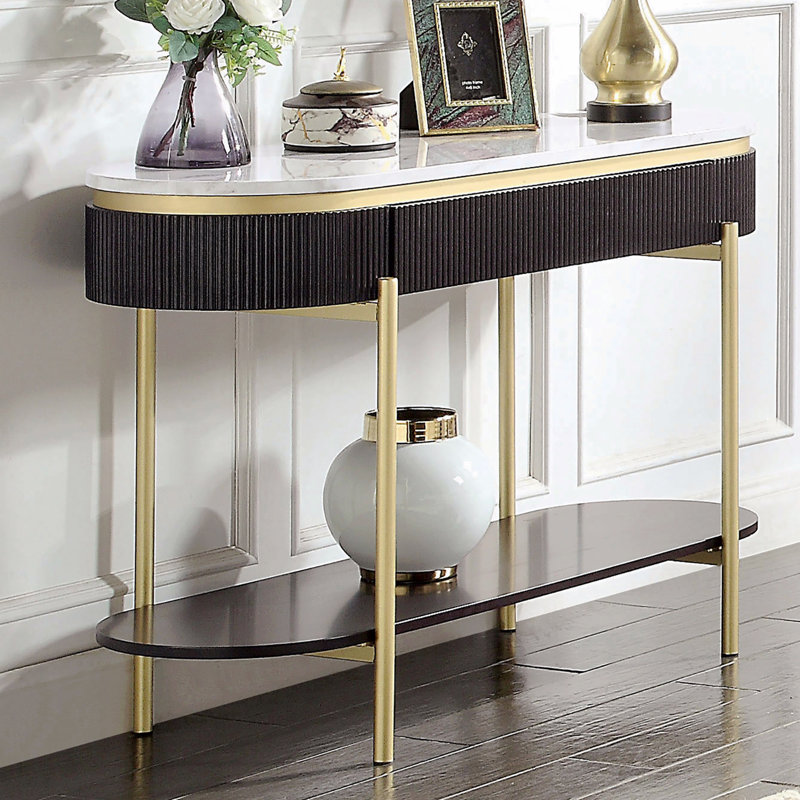 Table de salon 1 pièce avec plateau en faux marbre blanc et plateau inférieur ouvert
