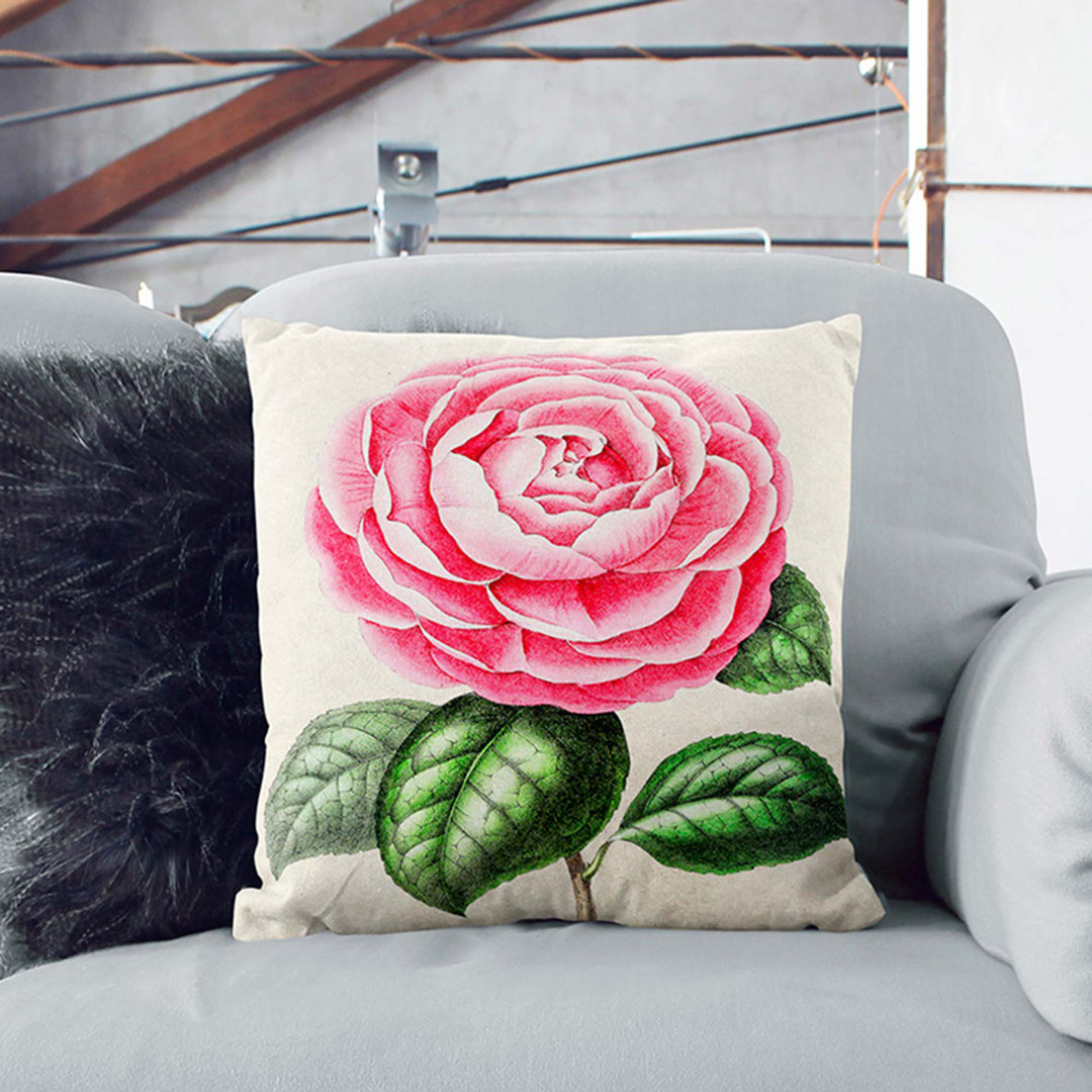 Illustration of a Pink Garden Rose Cushion with Filling