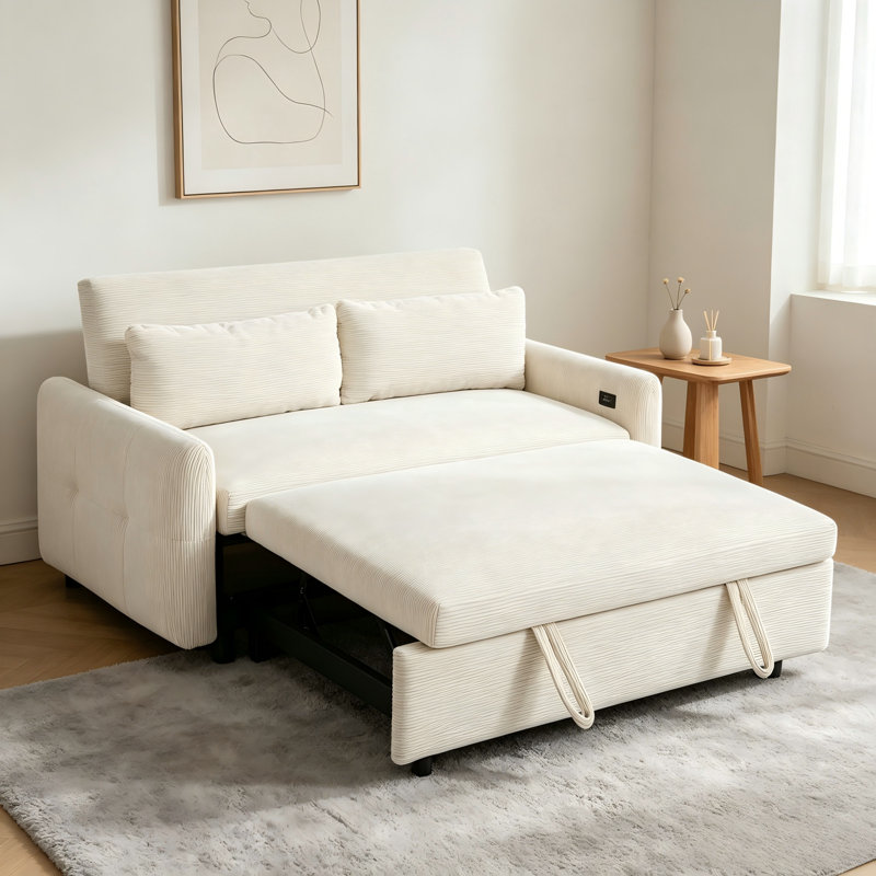 Canapé-lit escamotable 57 po avec port USB et dossier réglable, Beige
