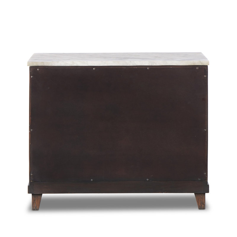 Elson Dark Brown Mango Wood 3 Drawer Nightstand with Marble Top