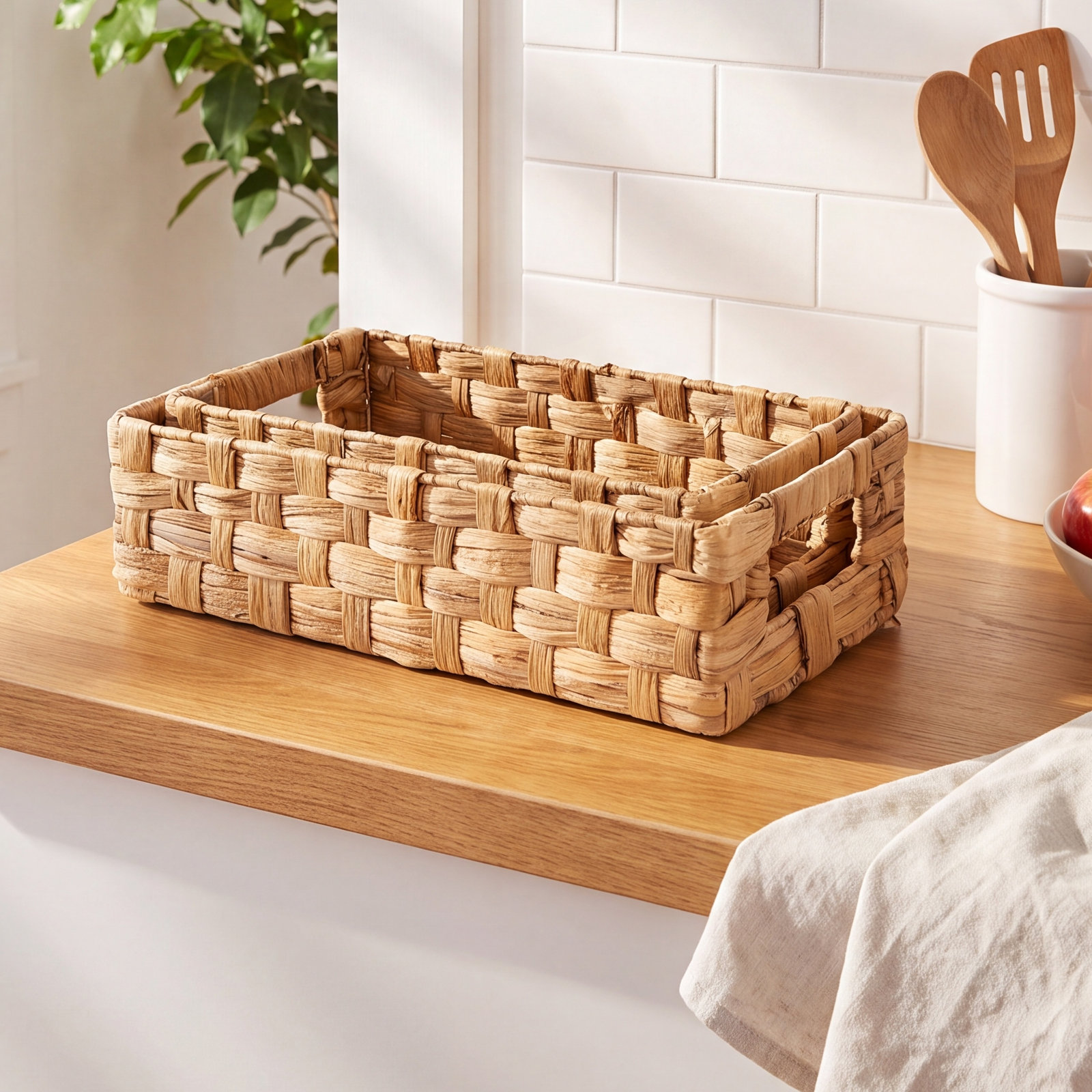 Onhomes Enna Toilet Paper Basket, Water Hyacinth Bathroom Baskets Built-in Handles, Wicker Basket for Back of Toilet Tank, Toilet Tank Basket, Basket for Bathroom, Toilet Basket, Natural, Set 2