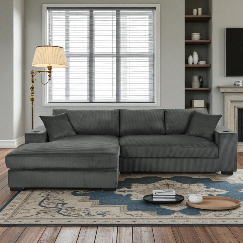 111.48" Wide L-Shape Upholstered Sectional, Gray