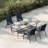 Patio Chairs Set of 4, Outdoor Stackable Dining Chairs with Textilene Fabric, All-Weather Deck Stacking Chairs with High Back for Backyard Poolside Garden Balcony, Navy Blue