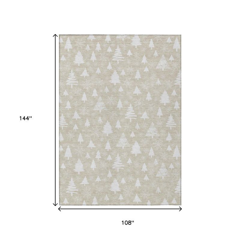 Tapis intérieur/extérieur lavable beige et ivoire à motifs d'arbres, 2,74 m x 3,66 m