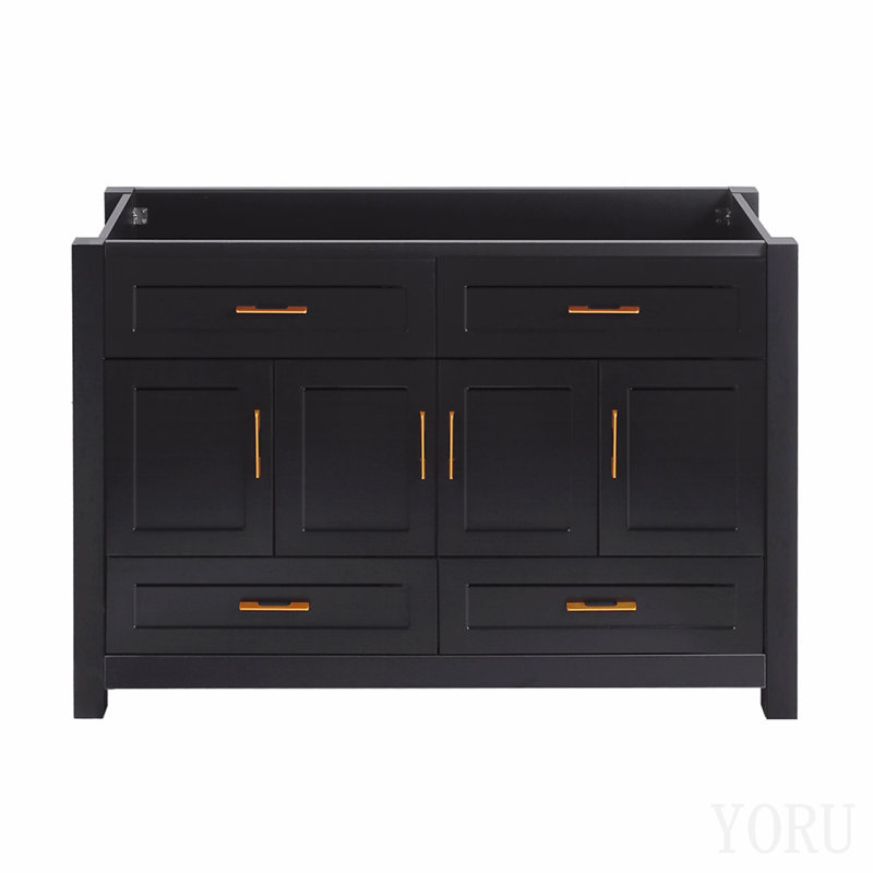 Meuble-lavabo noir 48 po. Armoire de rangement abondante - 4 portes à fermeture douce et 4 tiroirs (à l'exception du lavabo en céramique)