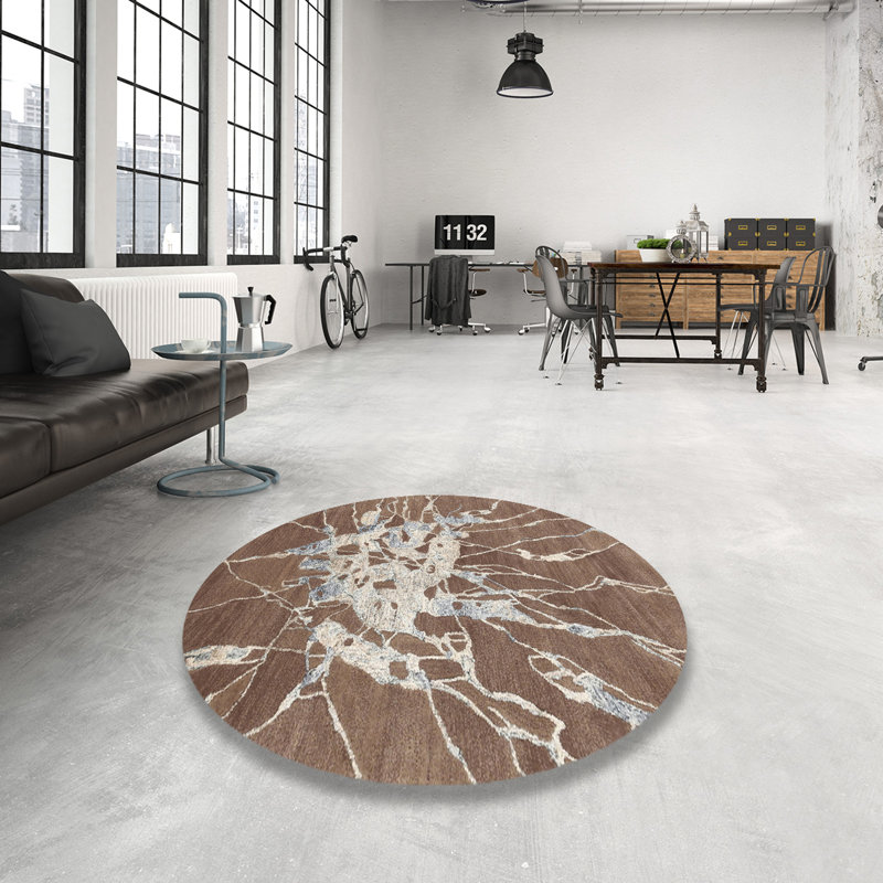 Tapis beige/brun contemporain, Rond 3 pi