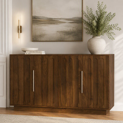 Buffet moderne avec portes cannelées, 4 espaces de rangement et étagères réglables, console d'appoint pour la maison