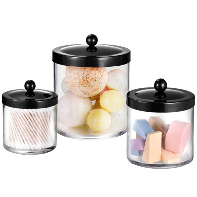 Pots en plastique transparent avec couvercles en acier inoxydable antirouille, rangement pour comptoir de meuble-lavabo, ensemble de 3