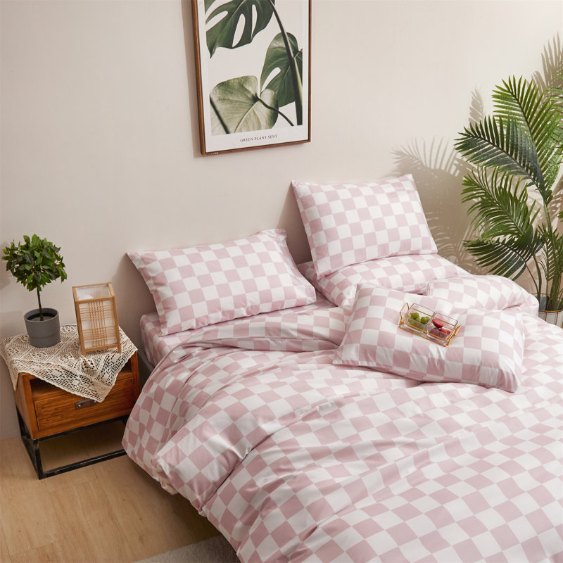 Grid Comforter Set Plaid Bedding Set 1 Checkered Comforter with Pillowcases, Twin Comforter + 1 Standard Pillowcase