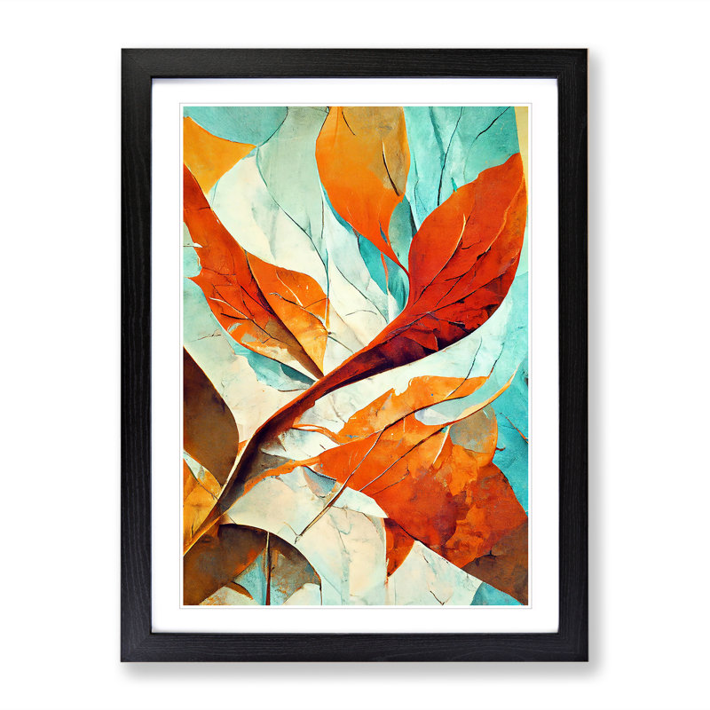 Abstract Leaf Art No.3 - Wall Art, Black Framed, White, 64cm H x 46cm W