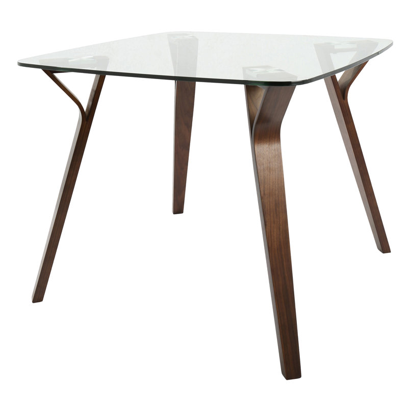 Table de salle à manger moderne Folia Mid-Century en noyer et verre