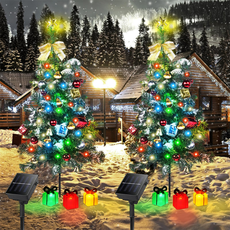 30-Inch Solar Powered Outdoor Christmas Tree with LED Lights, 2 Pack