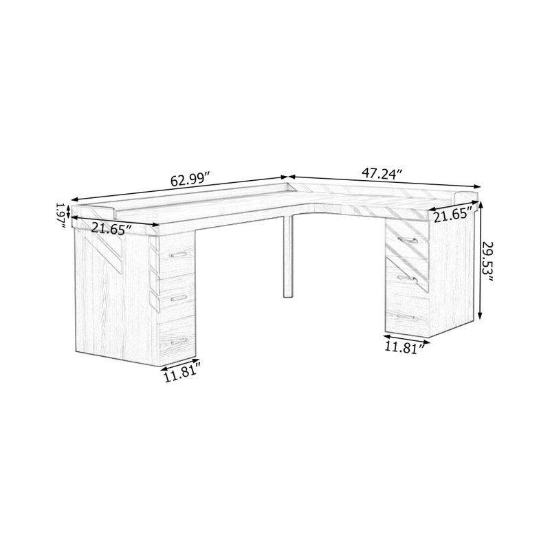 GI853068885831&Size L-Shaped Solid Wood Solid Wood Executive Desk, 29.53" H x 62.99" W x 47.24" D, Right Hand Return