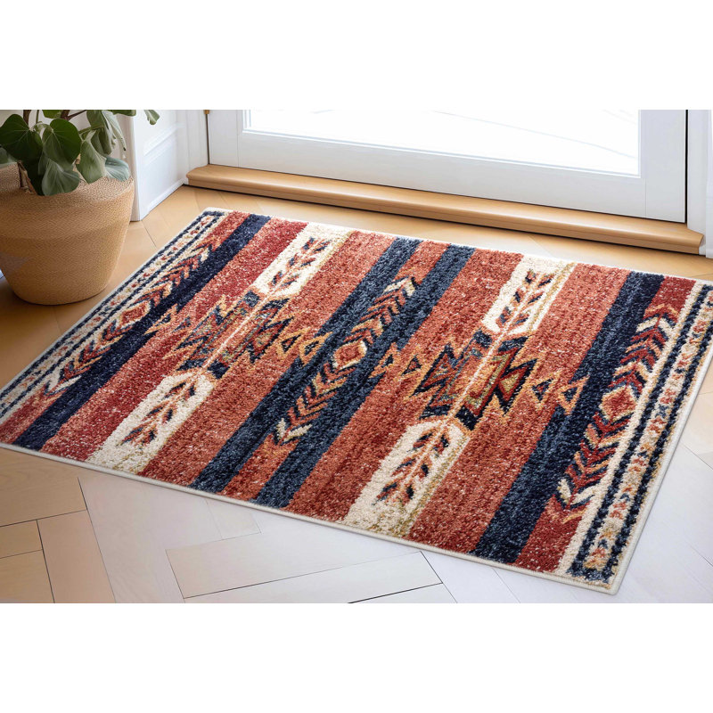 Crimson Southwestern Medallion Synthetic Reversible Rug
