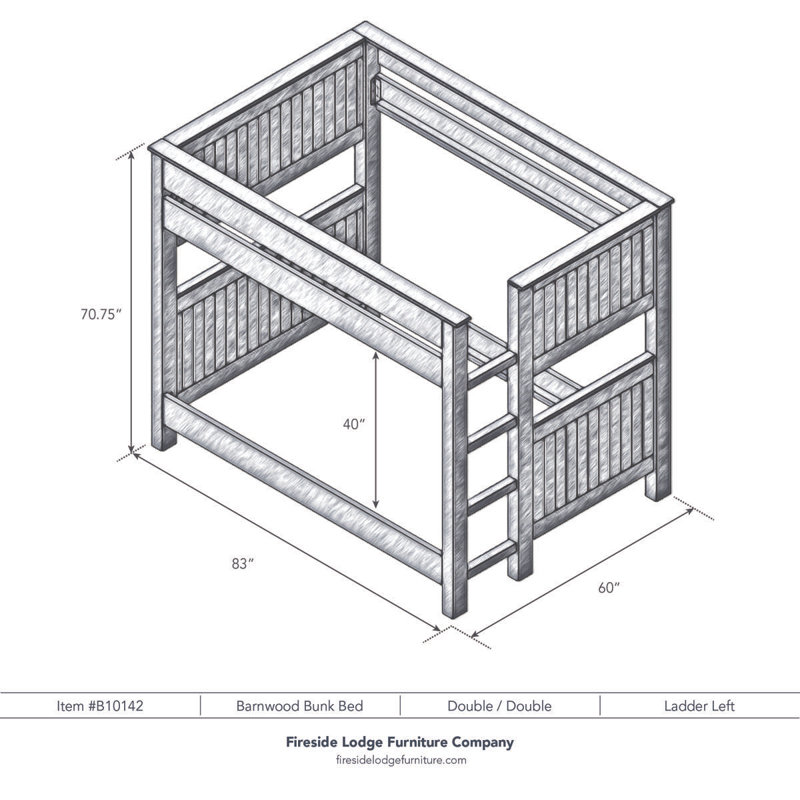 Fireside Lodge Barnwood Rustic Bunk Bed - Double/Double - Ladder Left