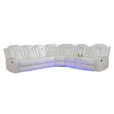 3 - Piece Breathing Leather Manual Reclining Sectional With Led Light