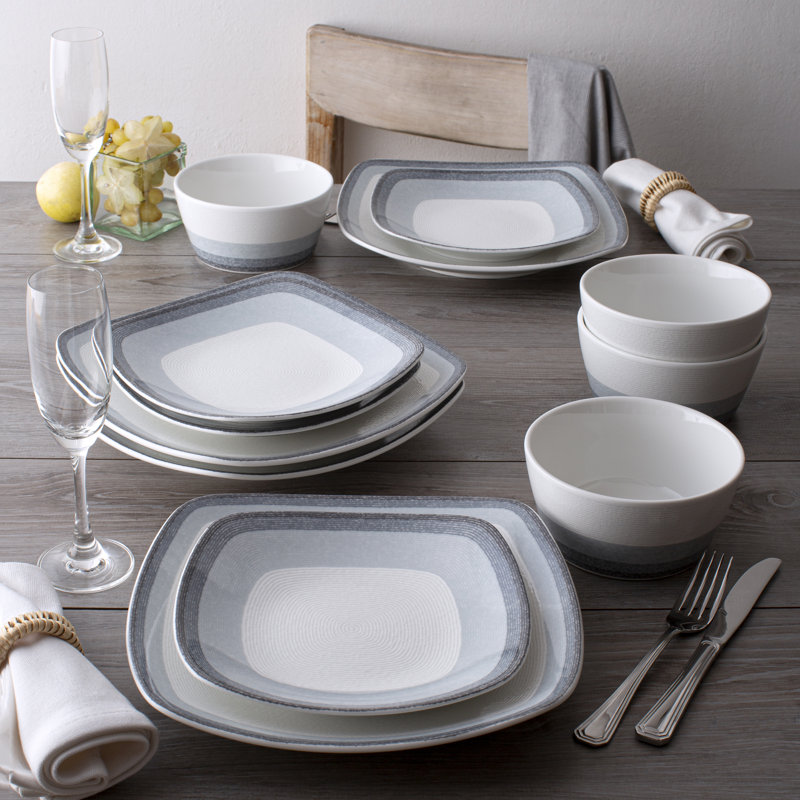Noritake Colorscapes Layers Square 12-Piece Dinnerware Set, Service for 4, Ash