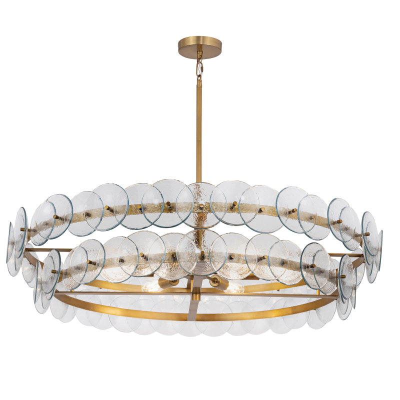 Loren-Multi-Tier Chandelier, Weathered Brass/Textured Clear