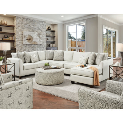 140.4" W Transitional Sectional, Ivory