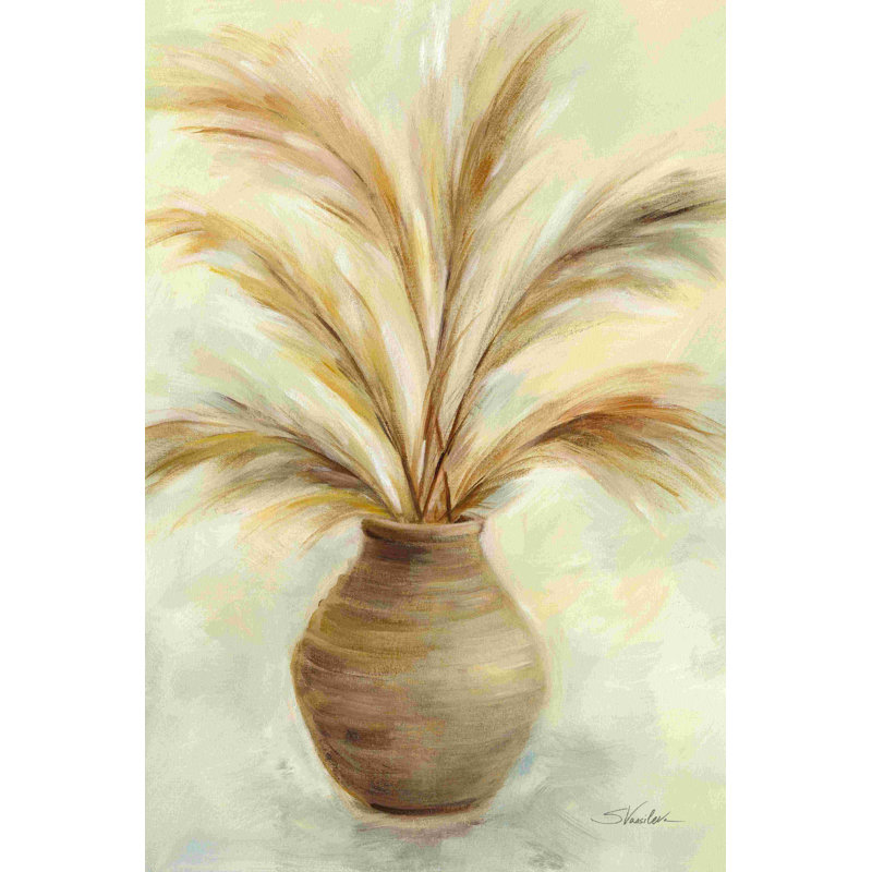 «Vase of Grasses II» par Silvia Vassileva, peinture sur toile tendue, H 18 po x l 12 po