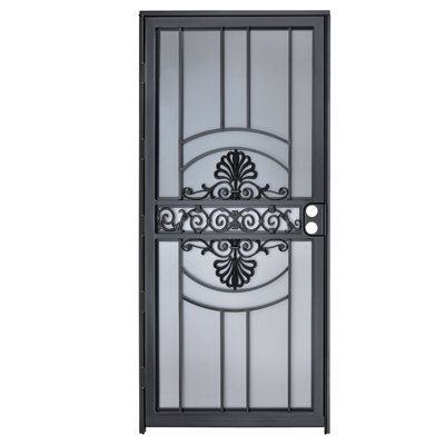 Porte de sécurité en acier gris de luxe Grisham, porte de tempête en fer 36 × 80 pouces