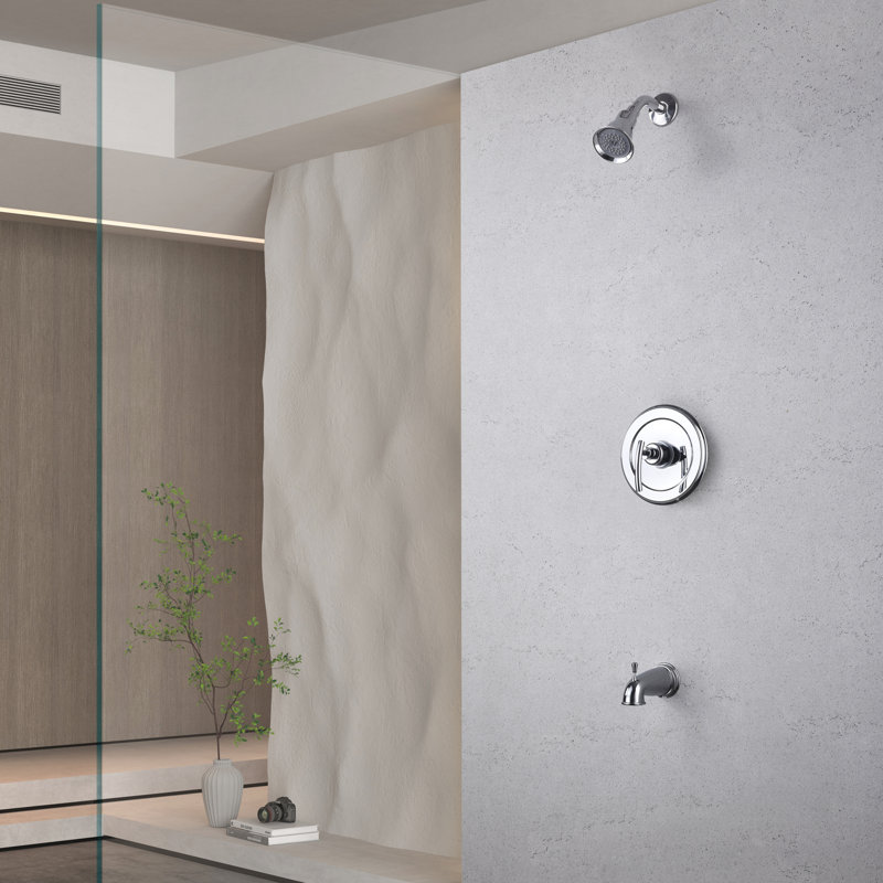 Kree Sweep Shower Trim System: 3.25" Round Shower Head, Single Handle Set, Tub Spout & Rough-in Valve Included - Chrome Polished