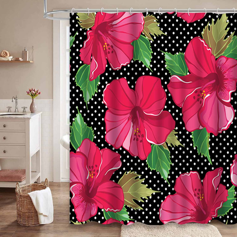 Rideau de douche imperméable à motif floral abstrait avec aloha et hibiscus avec 12 crochets, L 72 po x l 84 po