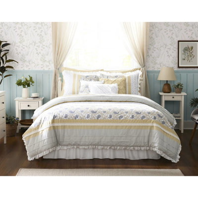 9 Piece Yellow Queen Comforter - Cottage Chic Bedding, Flange, With Comforter, , Shams, Euro Shams And Decorative Pillows Cotton Bedding With