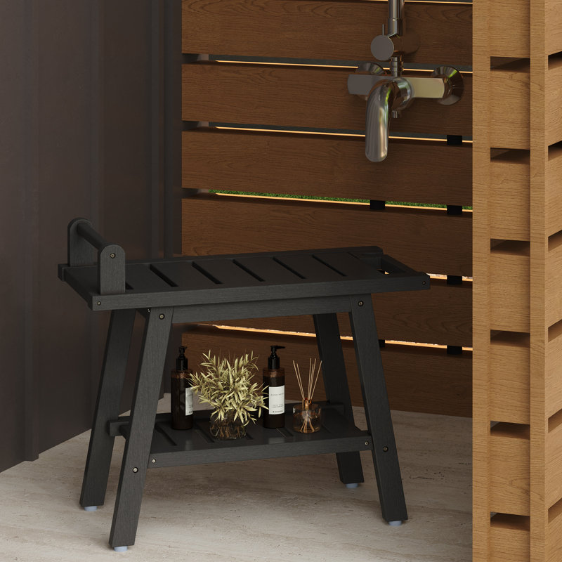 Natilea High-Density Polyethylene (HDPE) Shower Bench, Black/Black, 20" H x 24" W x 12" D