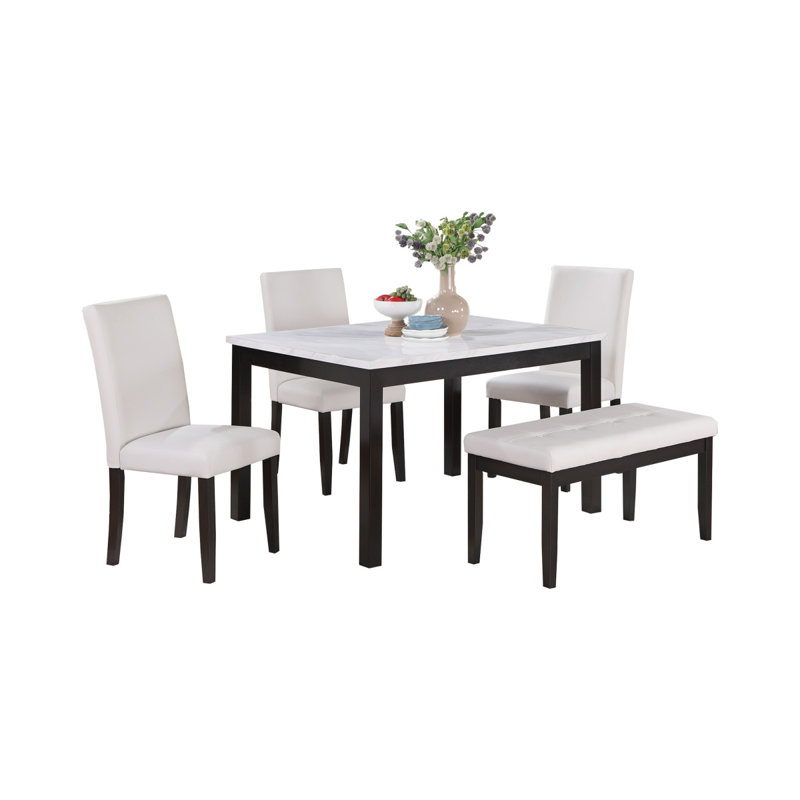 5 Piece Dining Set With Chairs And Bench In White