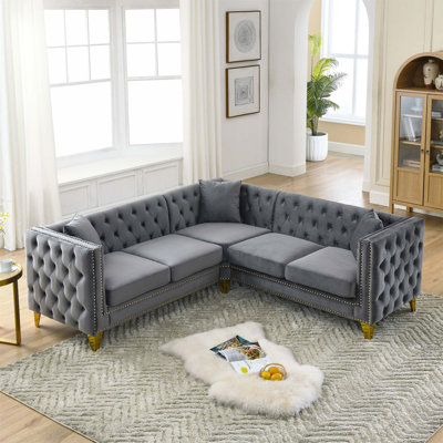 Canapé d'angle en L de 82,2 po en forme de L avec trois coussins, modulaire spacieux à 5 places pour le salon et les petits espaces.