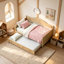 Lit de jour double en bois massif avec tiroir-lit à roulettes, canapé-lit simple multifonctionnel pour chambre ou salon, sans sommier, couleur naturelle.-202355478