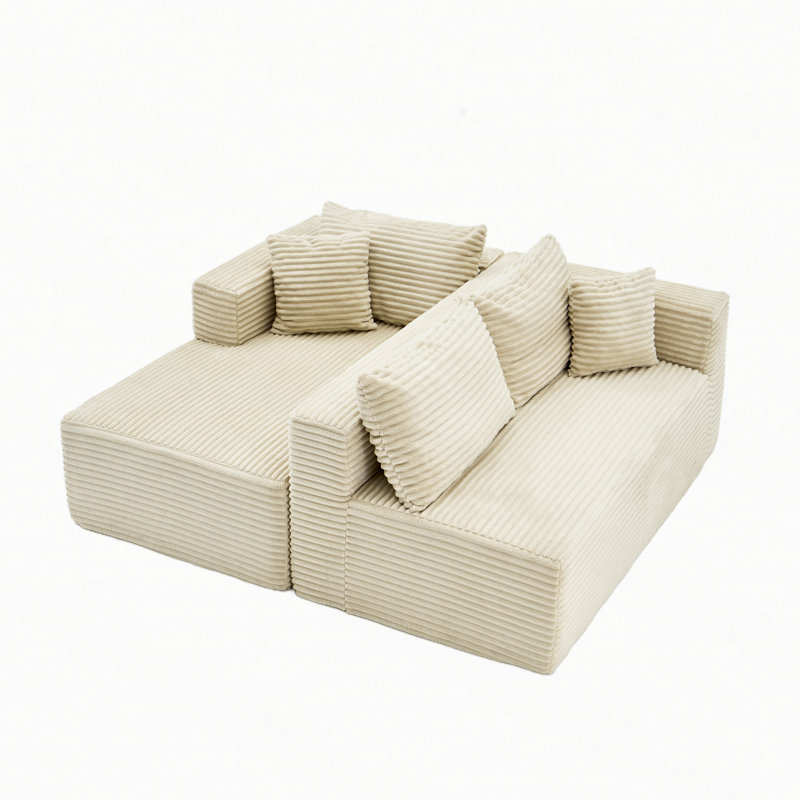 Modular Cloud Sectional Sofa, Beige Corduroy, Left Hand Facing