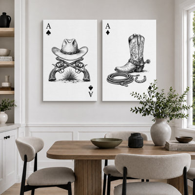 Western Cowboy, jeu de cartes, images de salon, impression sur toile encadrée, 2 pièces